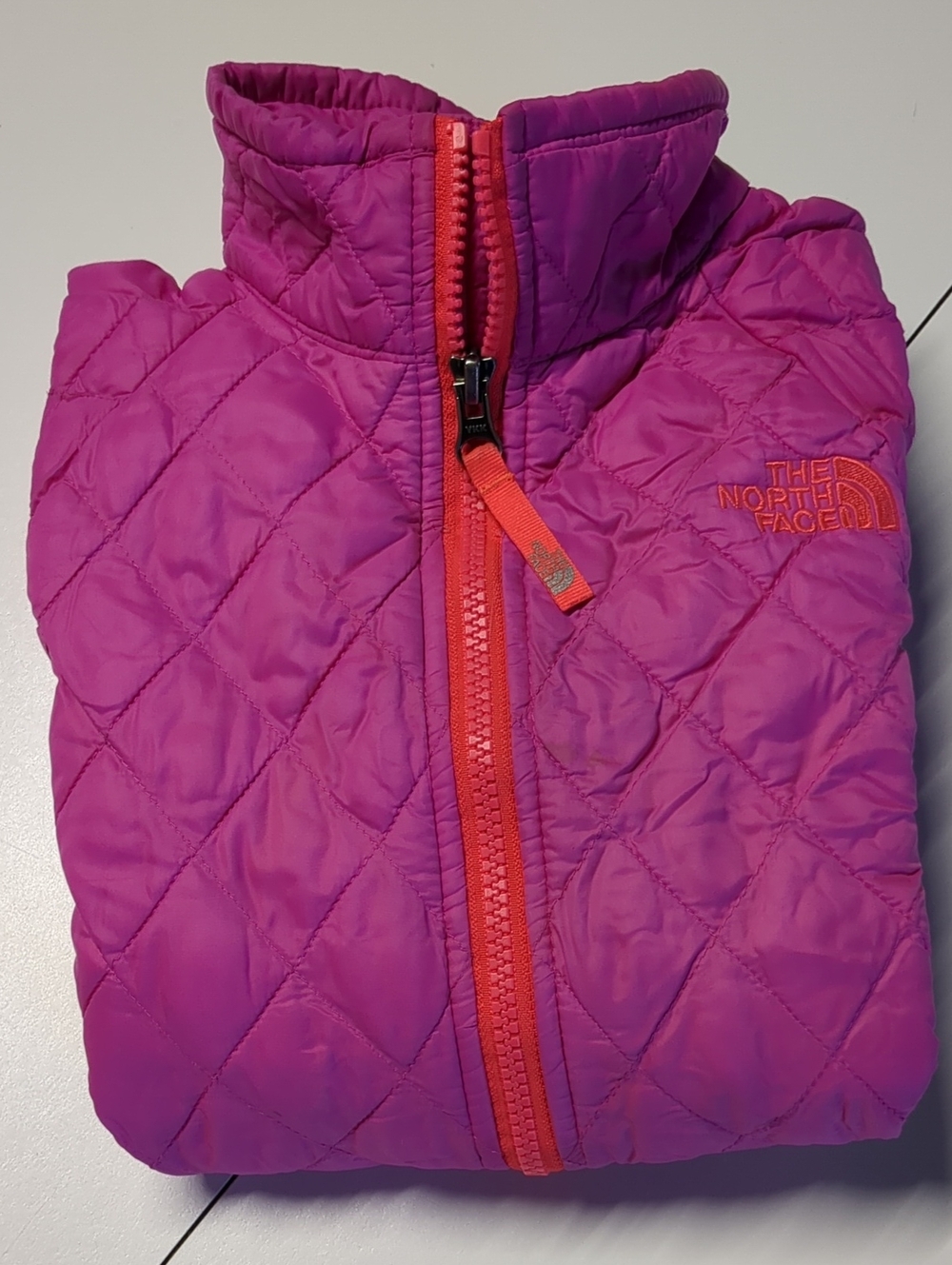 The North Face Girls' Quilted Puffer Jacket - Magenta with Coral Trim